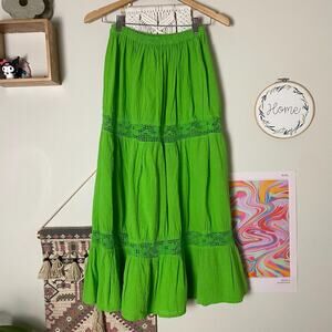 vintage green maxi skirt with crochet details fairy boho | size s